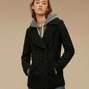 TNA Classic Black Double-Breasted Pea Coat